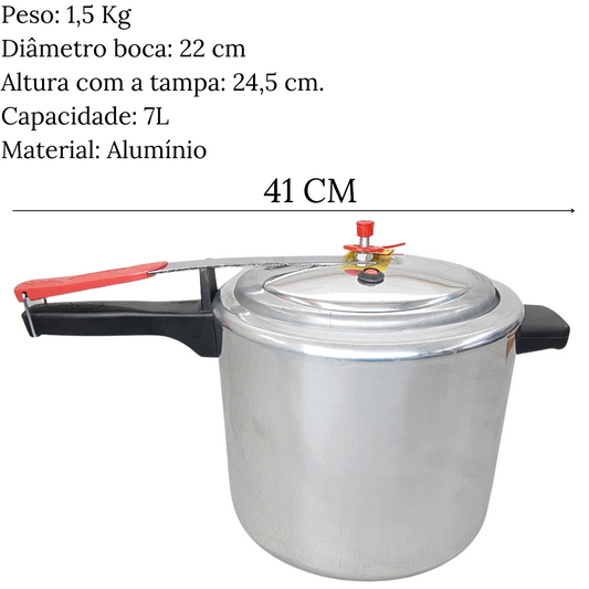 Panela de Pressão Aluminio Polida 7L