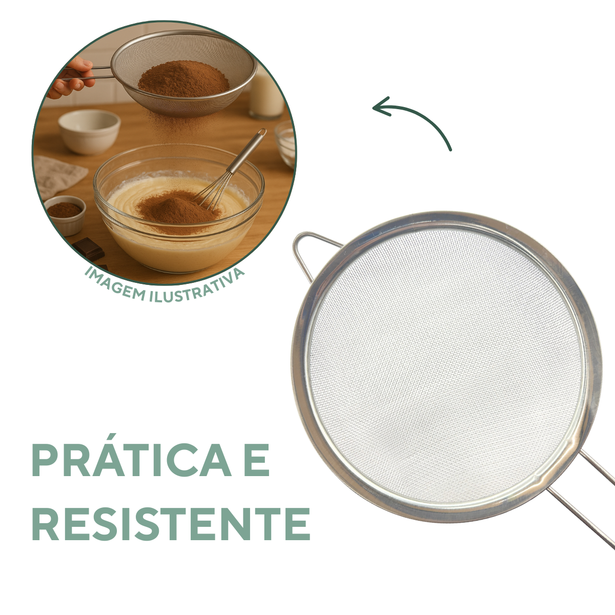 Peneira malha fina inox 26cm