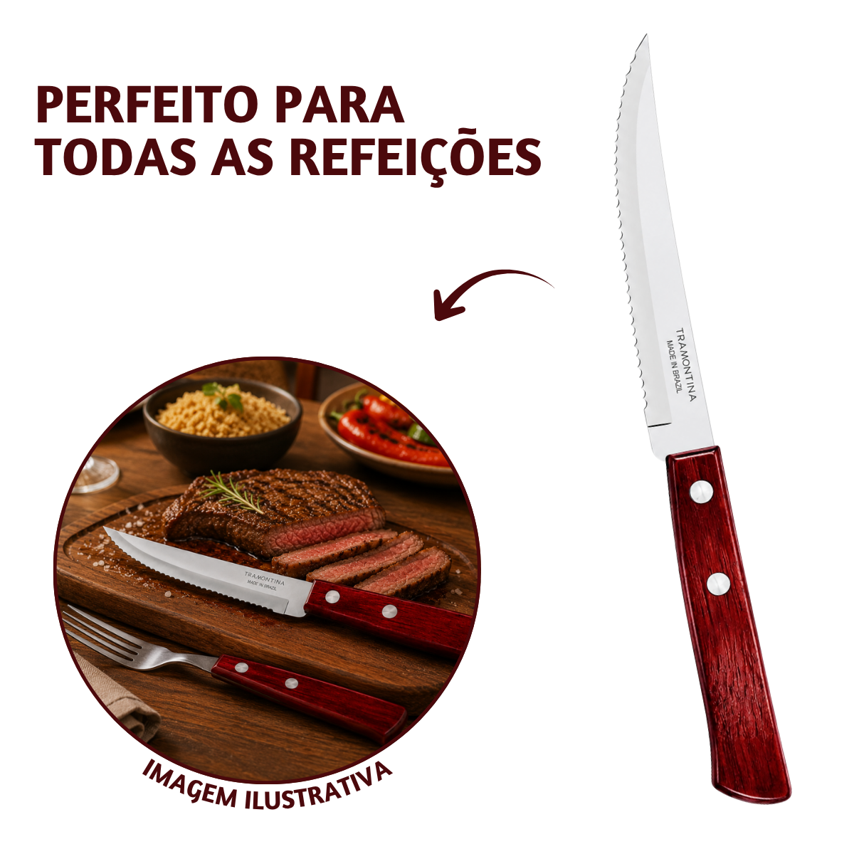 Faca Churrasco Cabo Madeira Polywood Tramontina