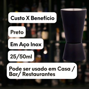Dosador Open Bar em Aço Inox Preto 25/50ml - A Gourmet
