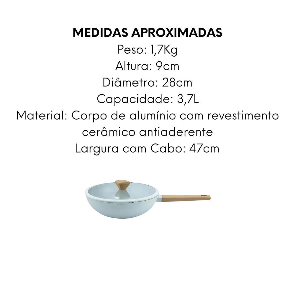 Panela Wok Antiaderente Cinza Revestida em Cerâmica - A Gourmet