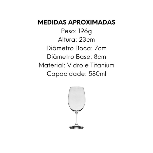 Taça Água Bohemia Anna 580ml Vidro e Titanium