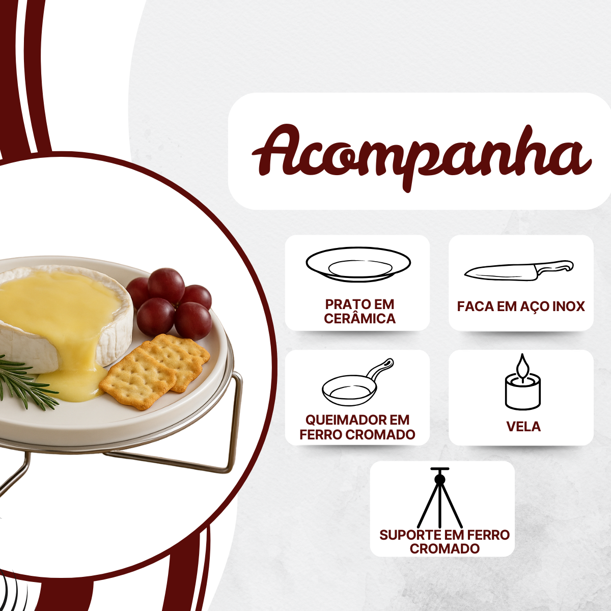 Rechaud Queijo Brie Aço Inox Porcelana - A Gourmet
