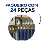 Faqueiro 24Peças com caixa Piemonte azul A Gourmet
