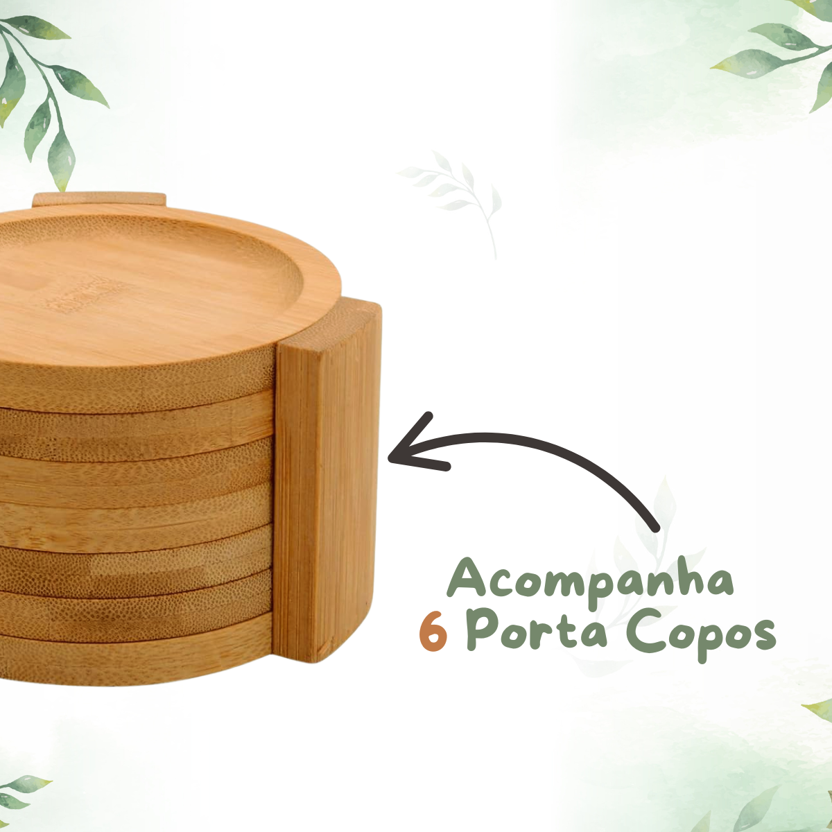 Jogo 6 Porta Copos Redondo Bambu - A Gourmet