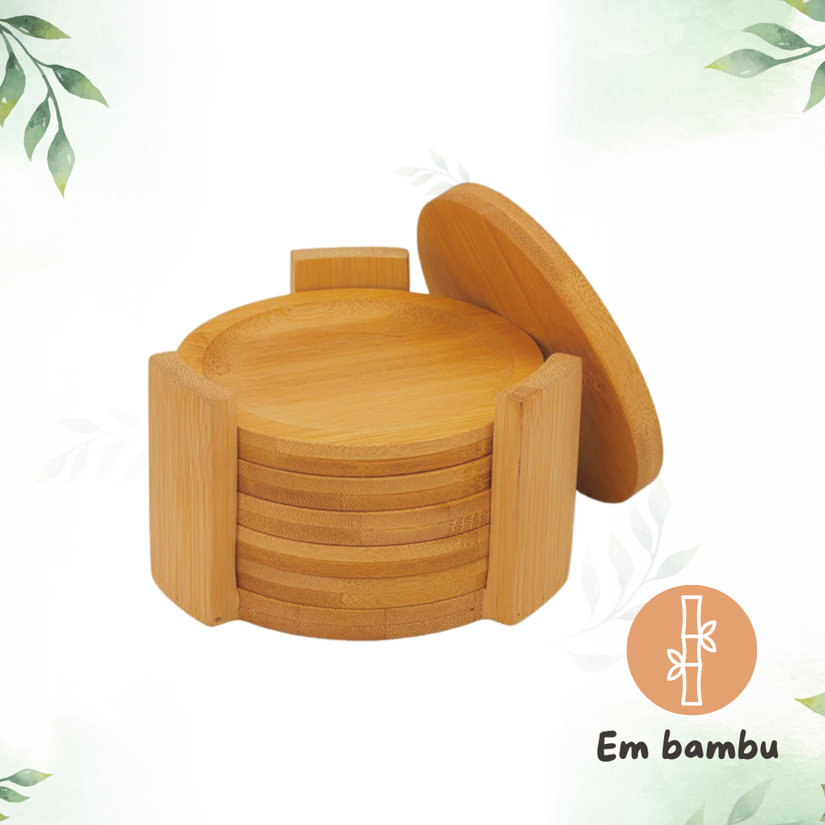 Jogo 6 Porta Copos Redondo Bambu - A Gourmet