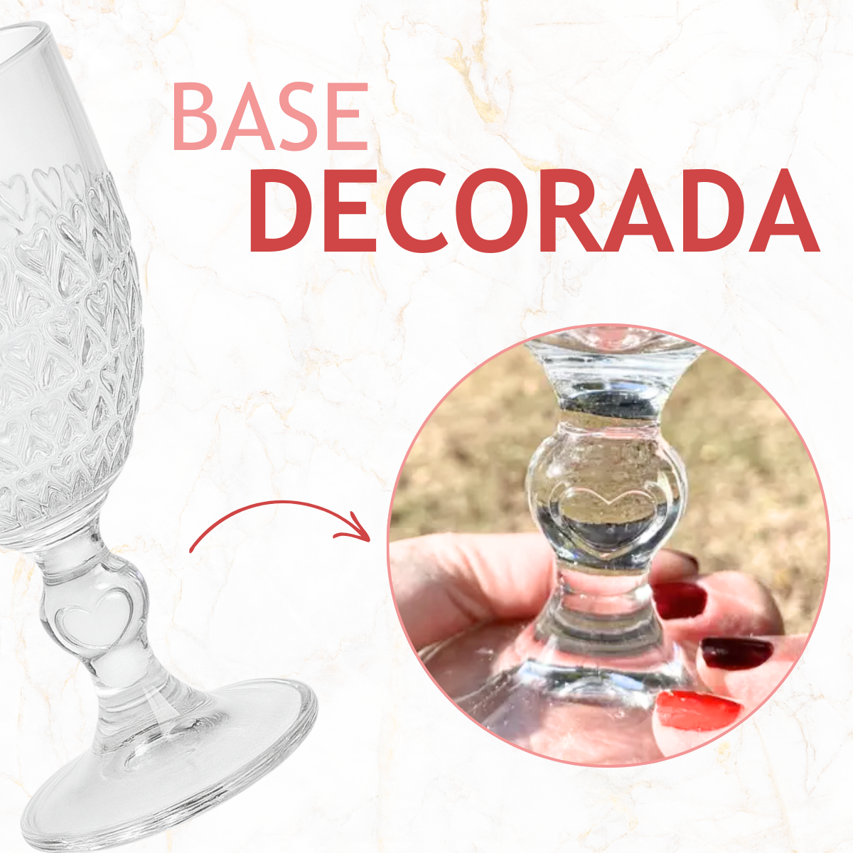 Taça Vidro Água Coração 330ml