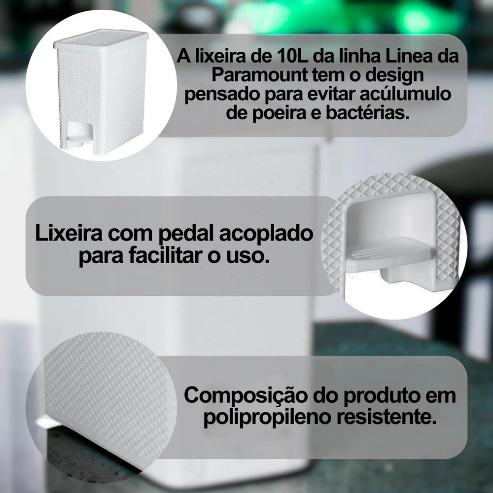 Lixeira Com Pedal Branca Linea 10Litros - A Gourmet