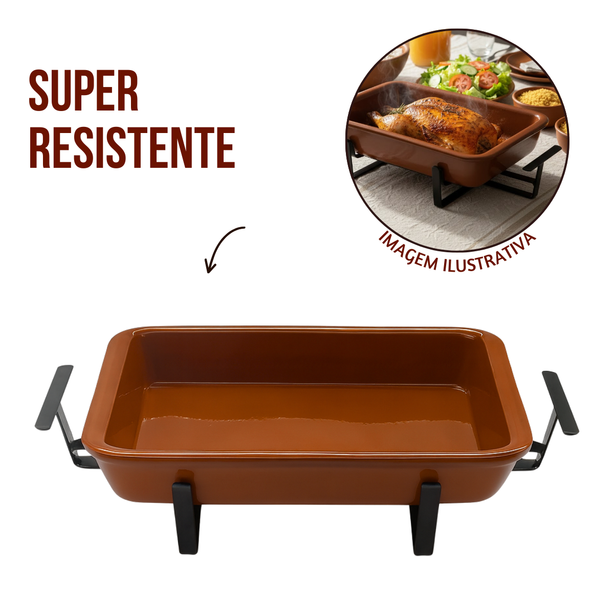 Assadeira barro C/ Suporte ferro