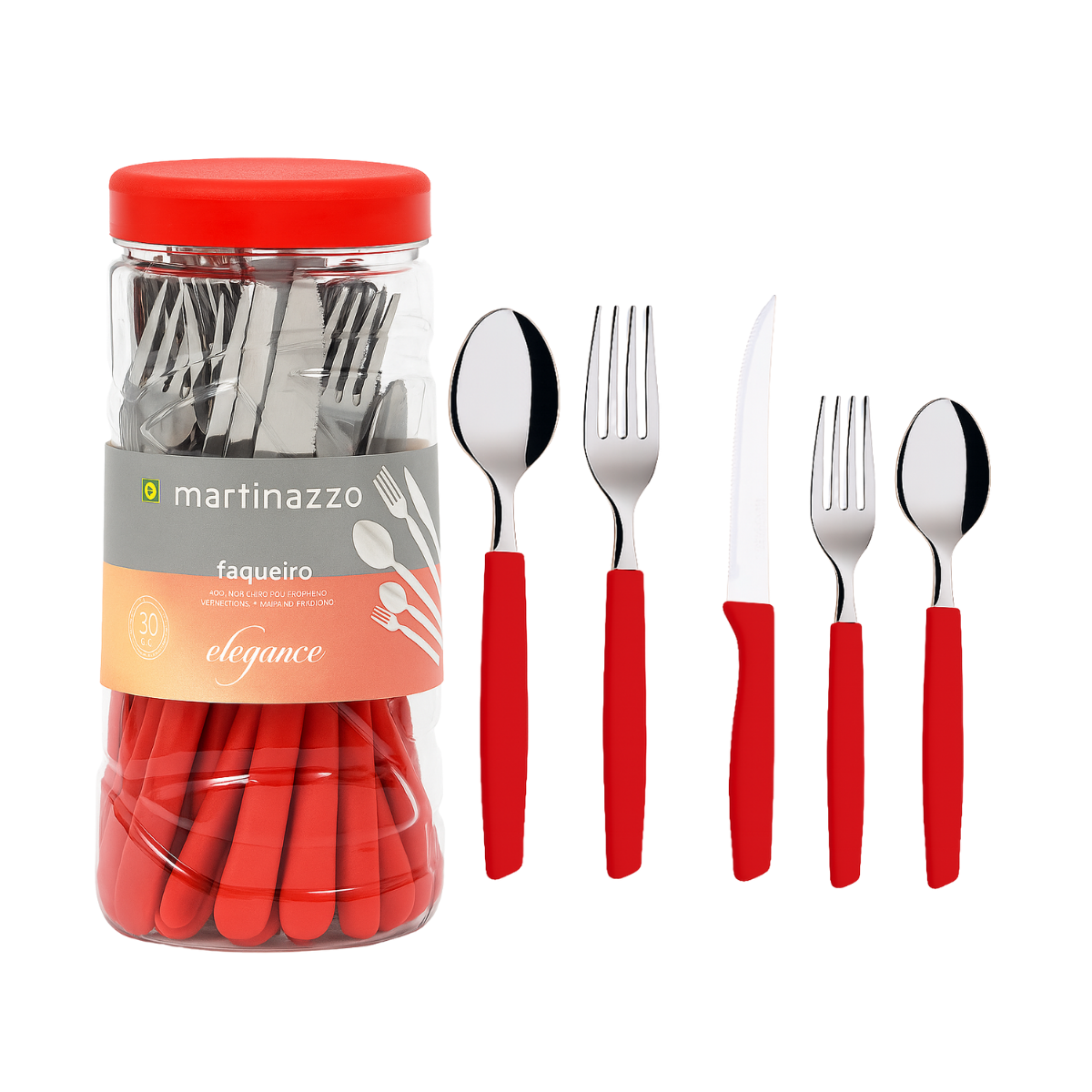 Faqueiro 30Peças Vermelho com Pote A Gourmet