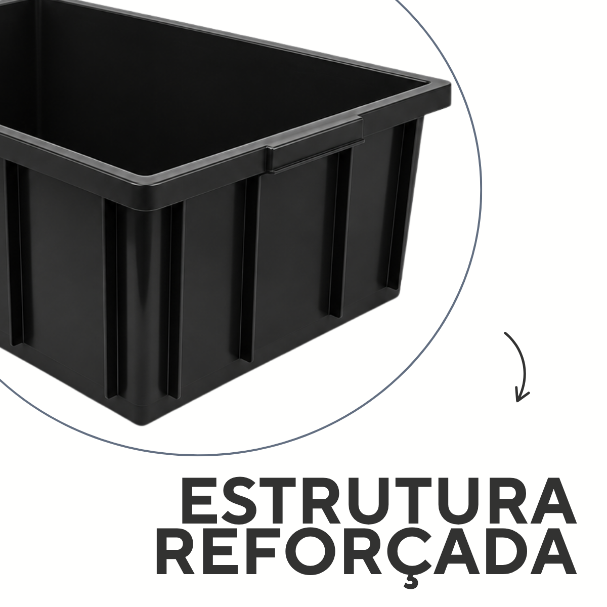 Caixa Organizadora 36L Preta Empilhável em Plástico Resistente