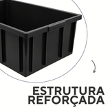 Caixa Organizadora 36L Preta Empilhável em Plástico Resistente