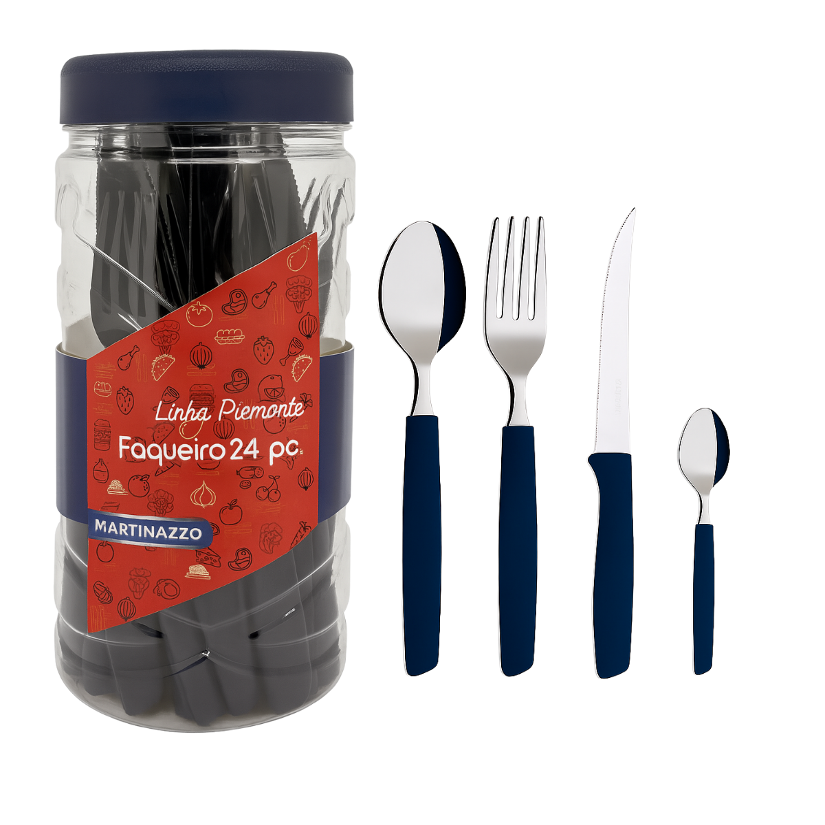 Conjunto faqueiro com pote 24peças azul A Gourmet