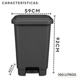 Lixeira com Pedal 100L Preta em Plástico Profissional