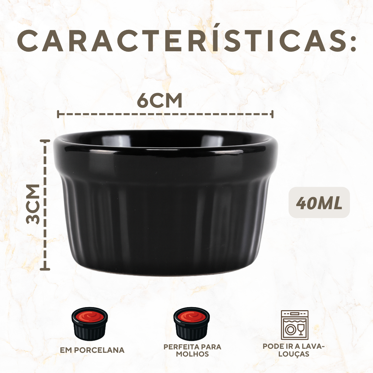 Ramequim Porcelana Preto 40ml