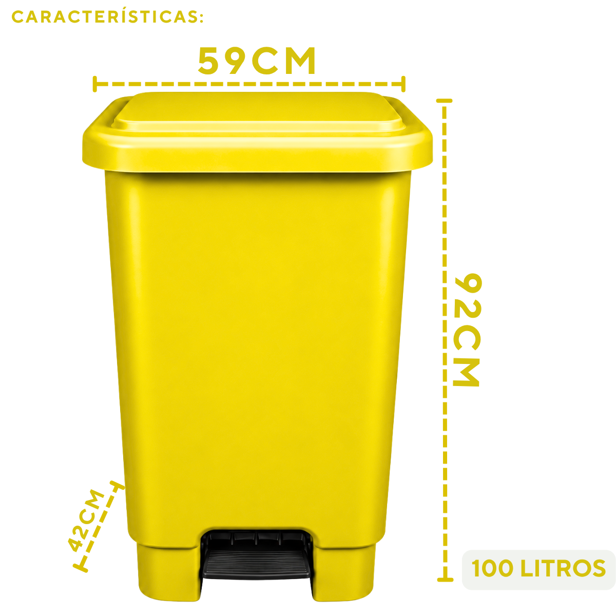 Lixeira com Pedal 100L Amarela em Plástico Profissional