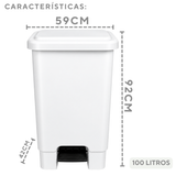 Lixeira com Pedal 100L Branca em Plástico Profissional