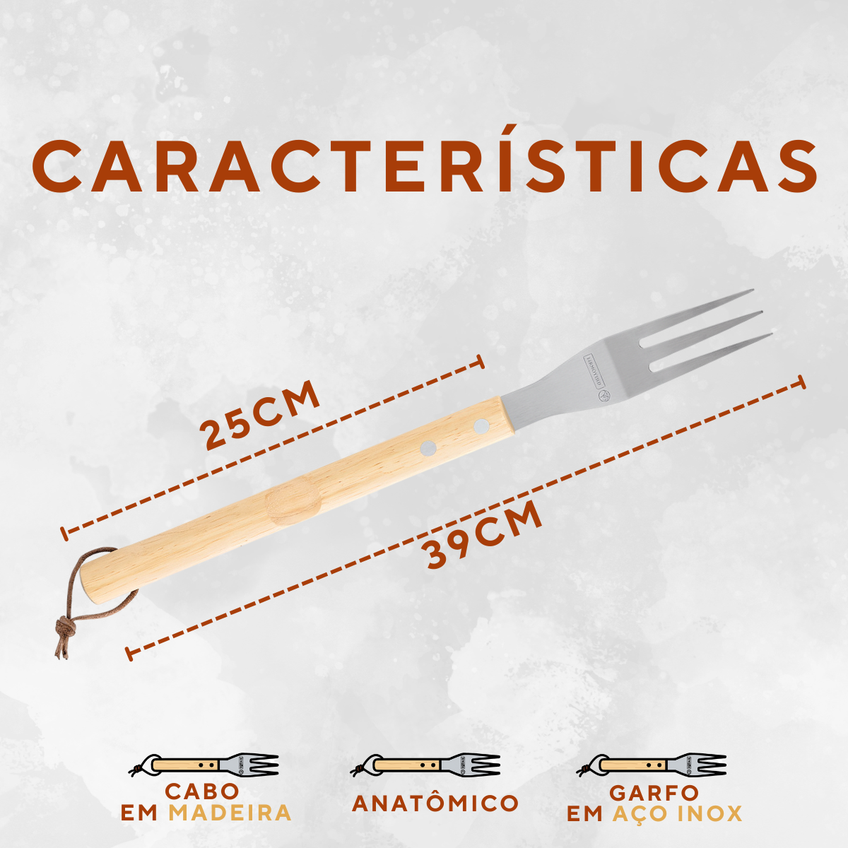 Garfo Churrasco Aço Inox Cabo Madeira