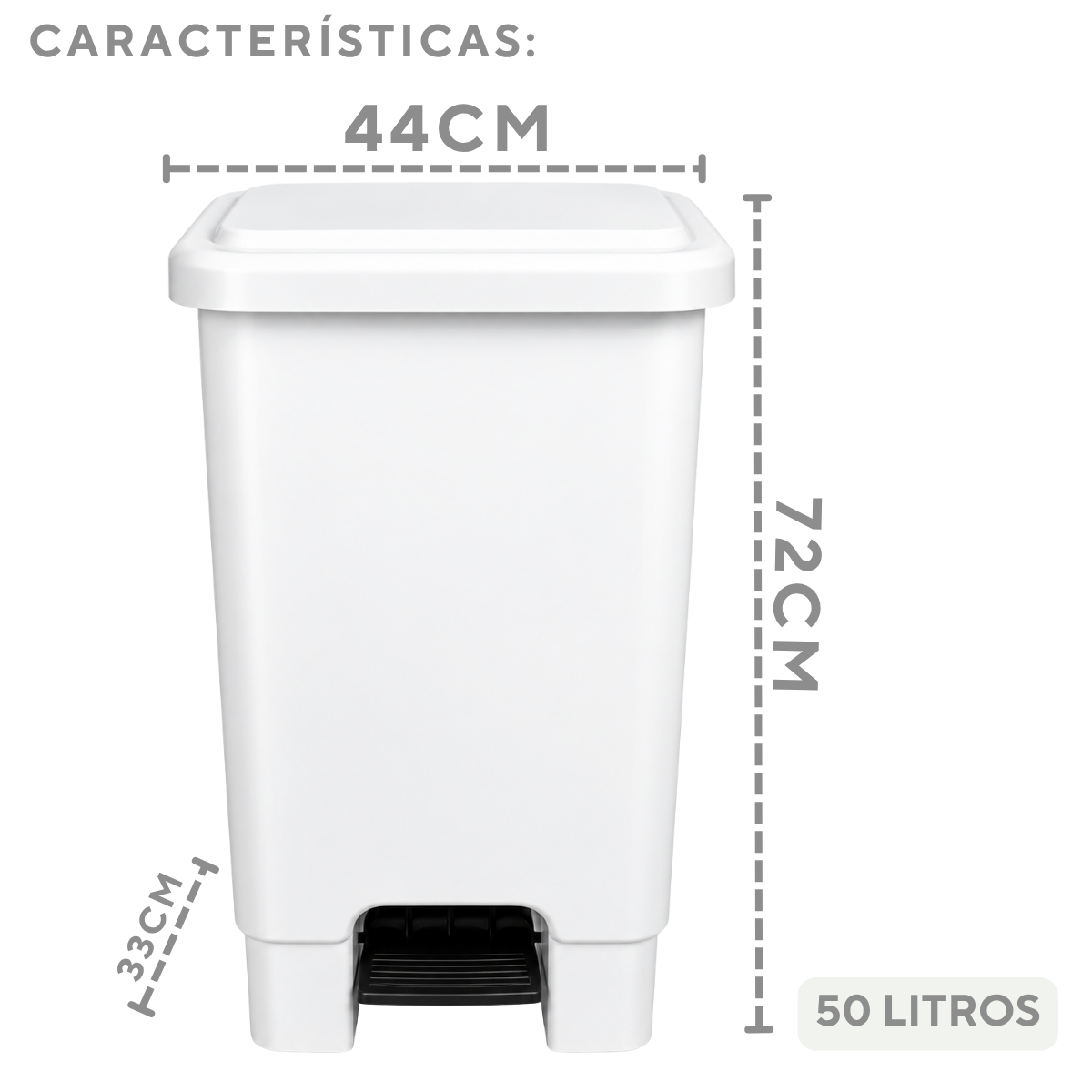 Lixeira com Pedal 50L Branca em Plástico Profissional