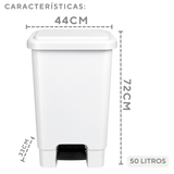 Lixeira com Pedal 50L Branca em Plástico Profissional
