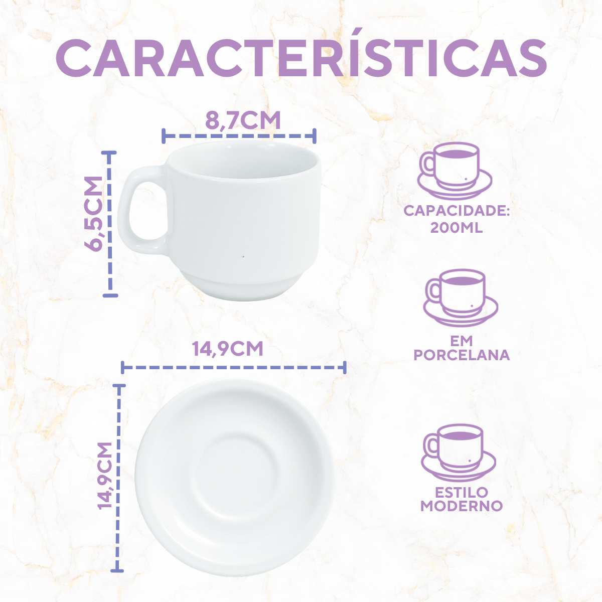 Xicara de Chá Porcelana Hotel 200ml