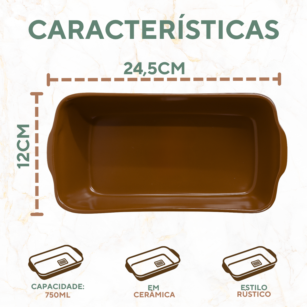 Travessa Retangular Ceramica Refrataria 750ml