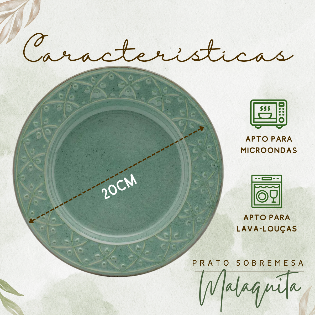 Prato Sobremesa Malaquita Cerâmica 20cm - A Gourmet