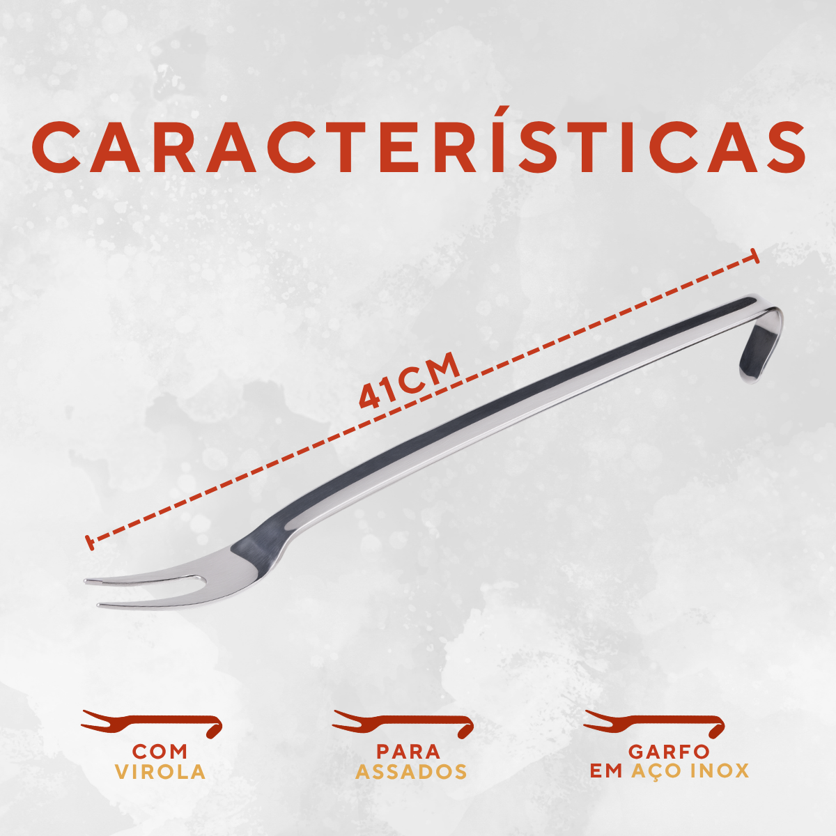 Garfo Churrasco 41cm aço inox