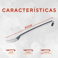 Garfo Churrasco 41cm aço inox