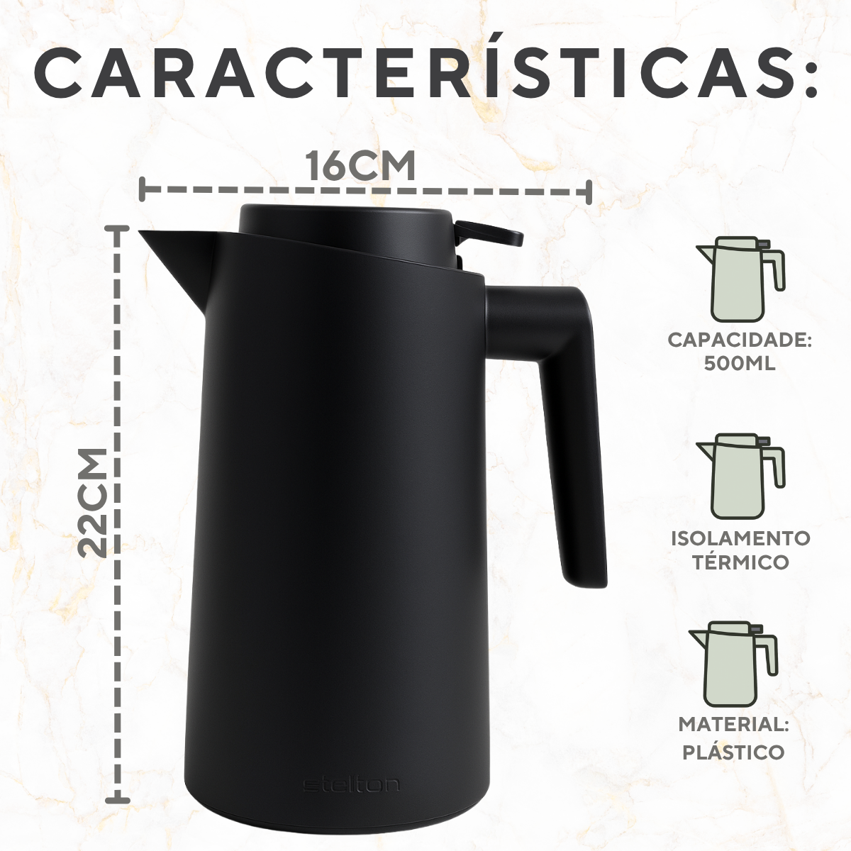 Garrafa Térmica Vercelli Preta 500ml