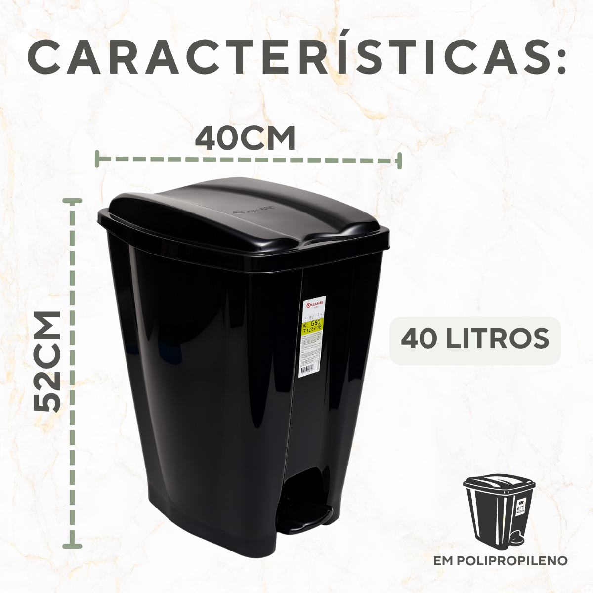 Lixeira Com Pedal 40 Litros Eco Nature