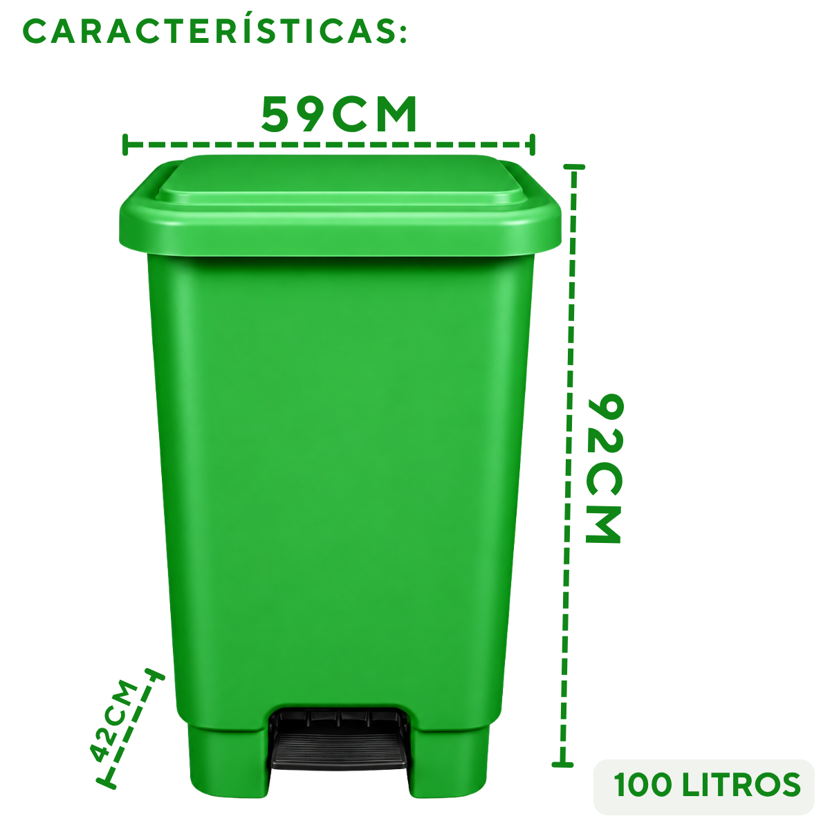 Lixeira com Pedal 100L Verde em Plástico Profissional