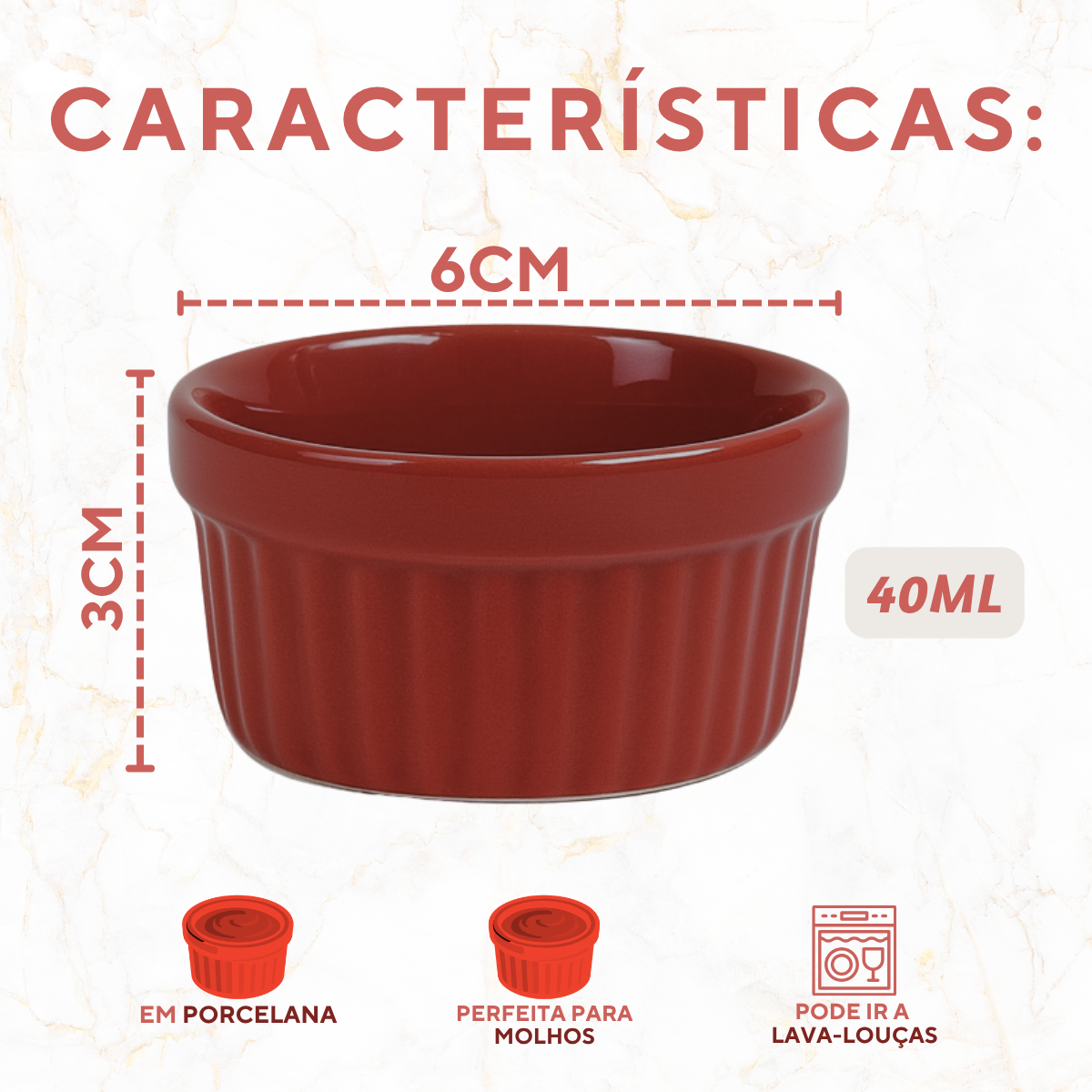 Ramekim Porcelana 40ml Vermelho