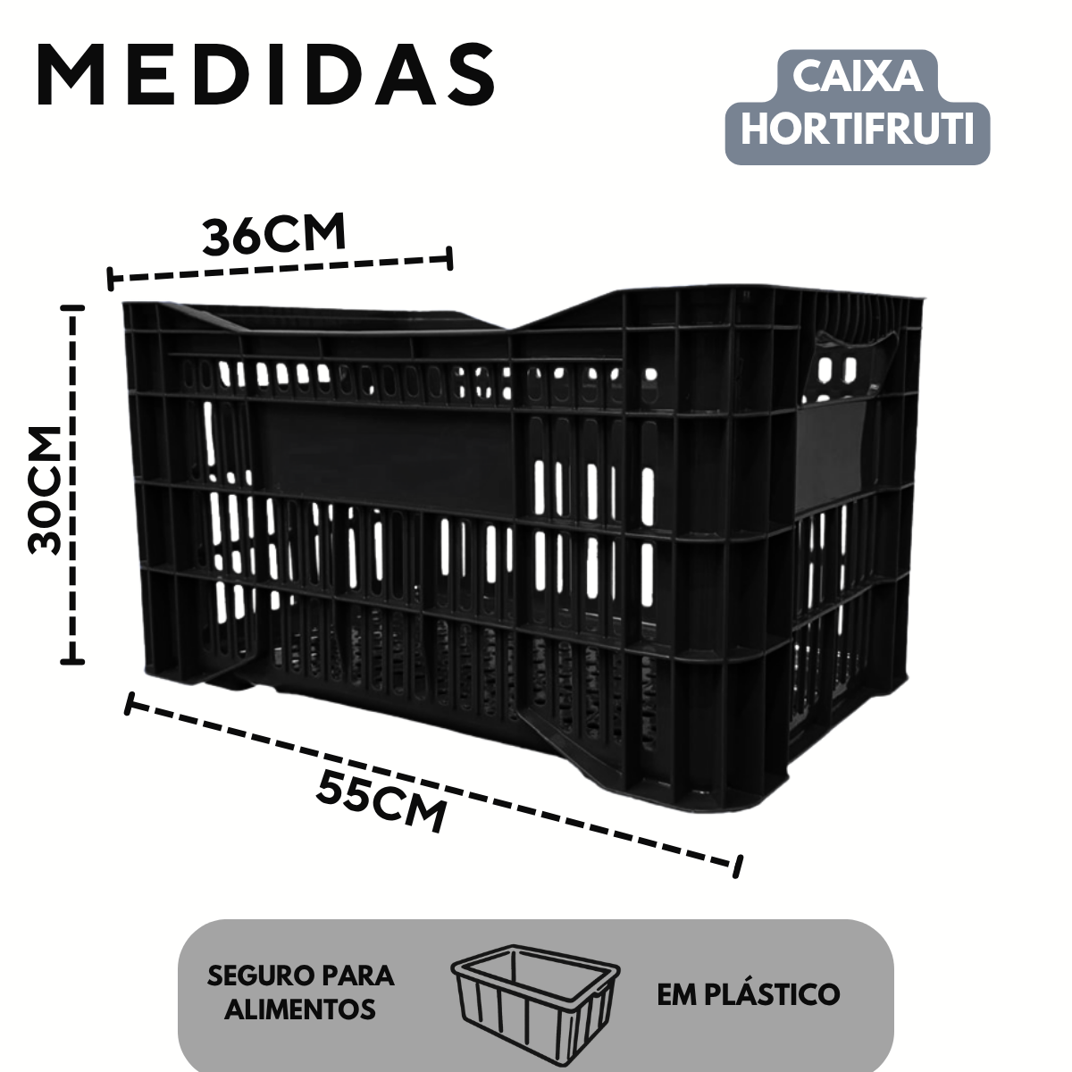 Caixa Hortifruti Vazada 61L em Plástico Resistente Empilhável