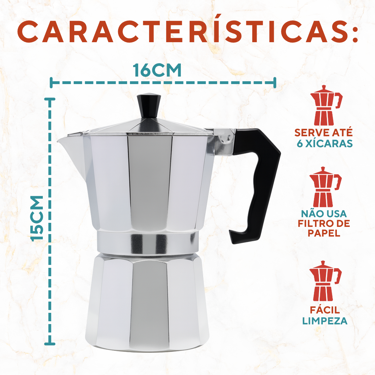 Cafeteira Italiana alumínio 300ml