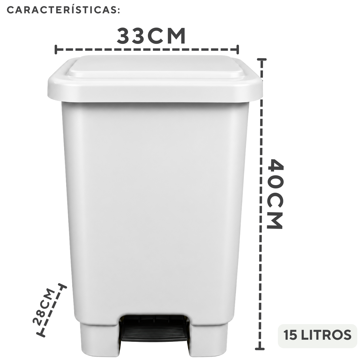 Lixeira Branca Retangular Com Pedal 15L