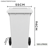 Carro Coletor 120L Branco com Rodas sem Pedal