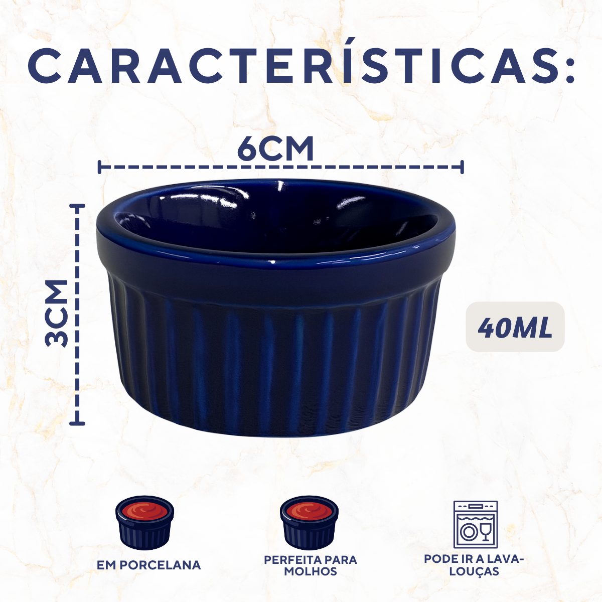 Ramequim Porcelana 40ml Azul