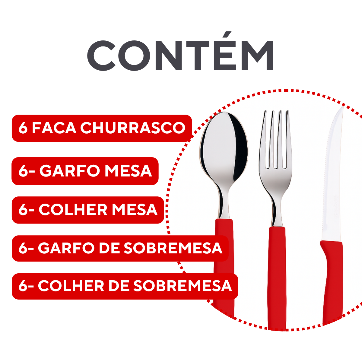 Faqueiro 30Peças Vermelho com Pote A Gourmet