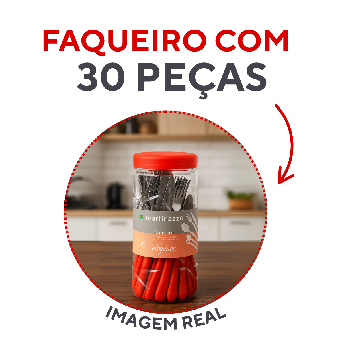 Faqueiro 30Peças Vermelho com Pote A Gourmet
