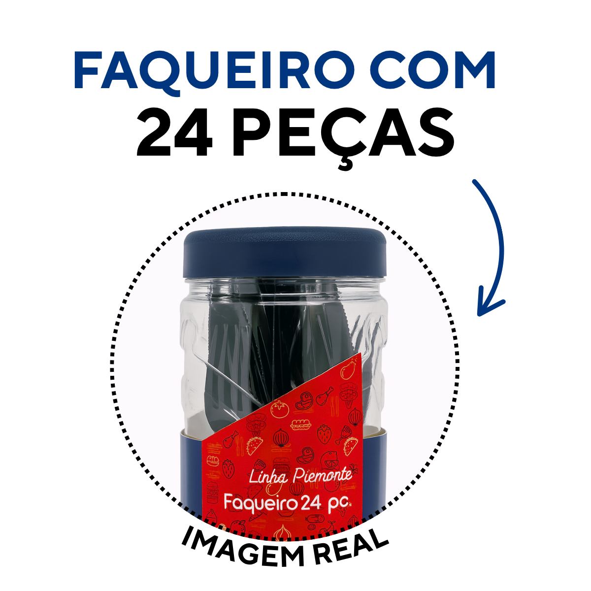 Conjunto faqueiro com pote 24peças azul A Gourmet