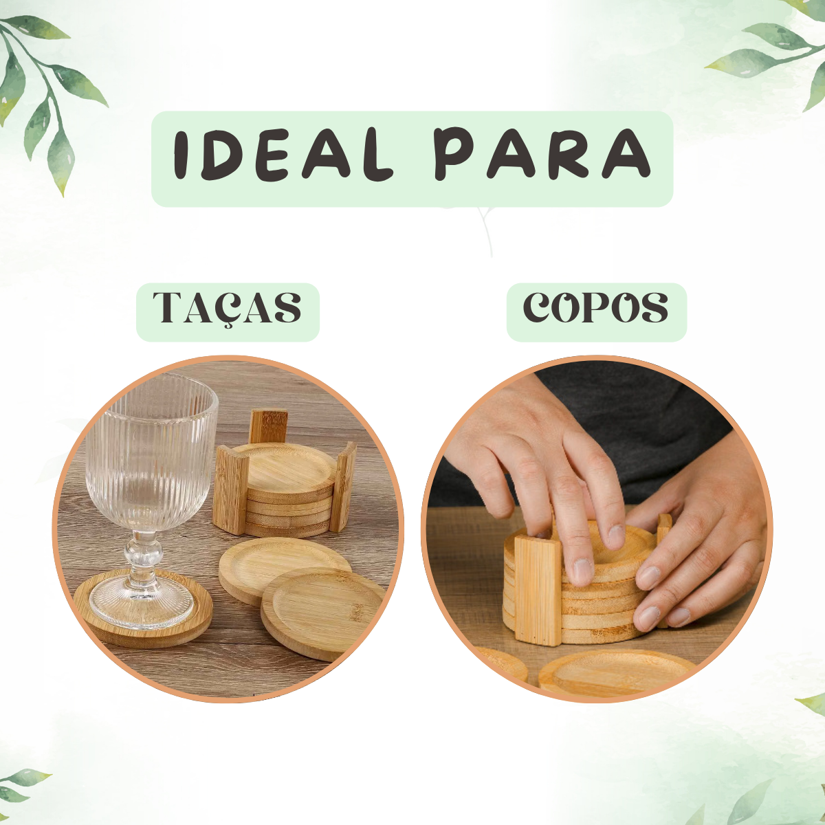 Jogo 6 Porta Copos Redondo Bambu - A Gourmet