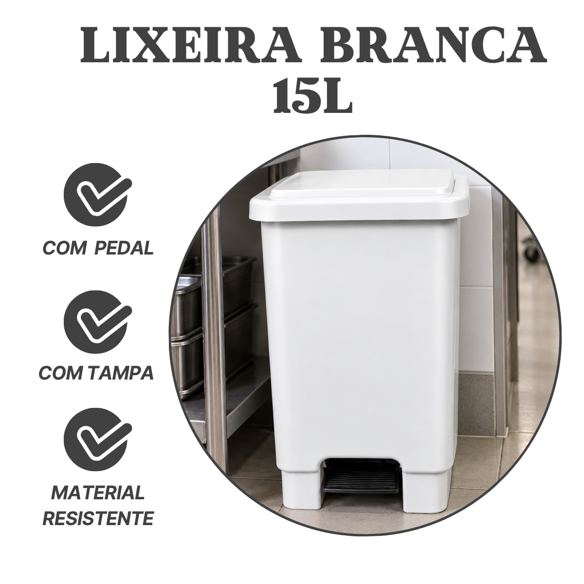 Lixeira Branca Retangular Com Pedal 15L