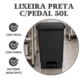 Lixeira Retangular C/Pedal Preta 50 Litros