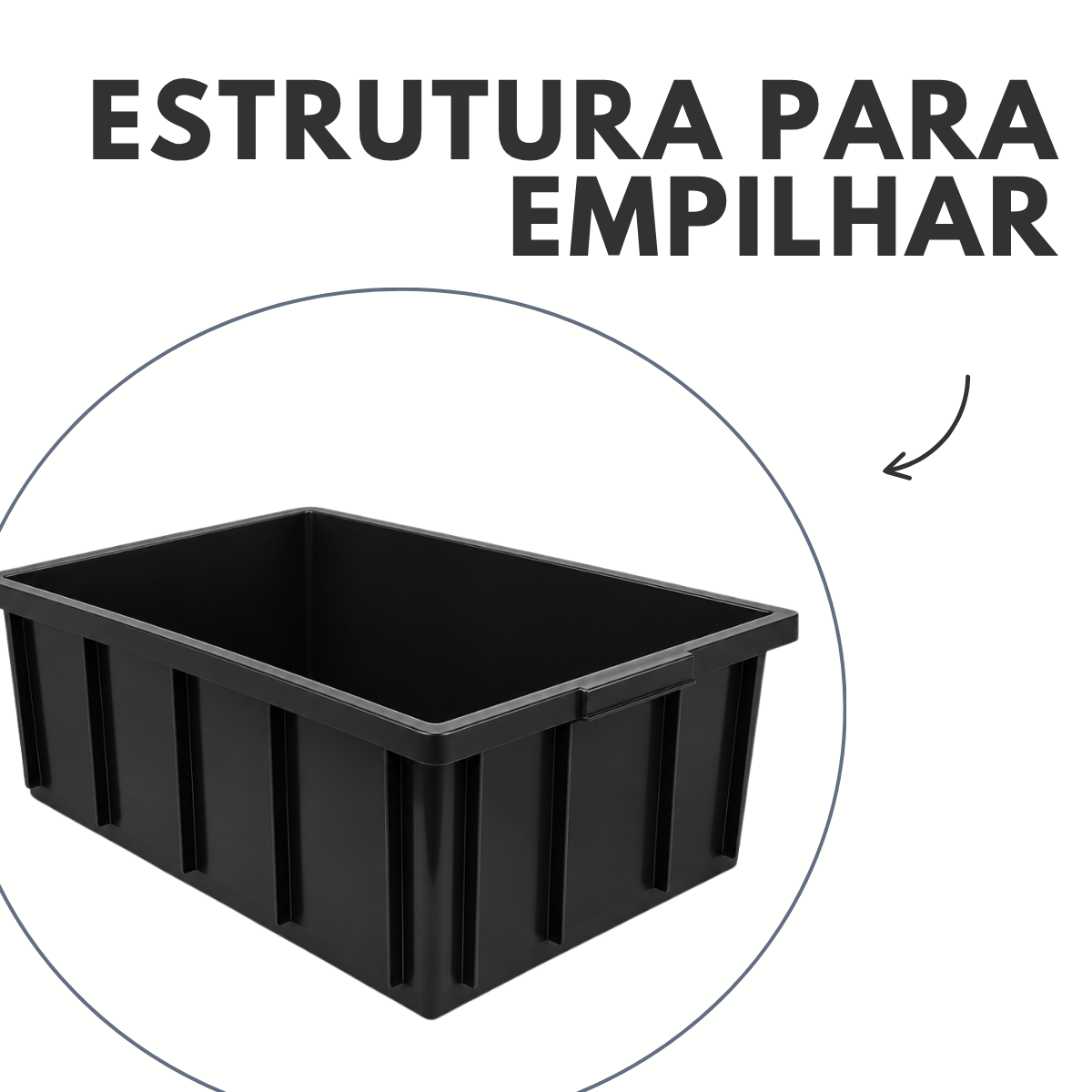 Caixa Organizadora 36L Preta Empilhável em Plástico Resistente