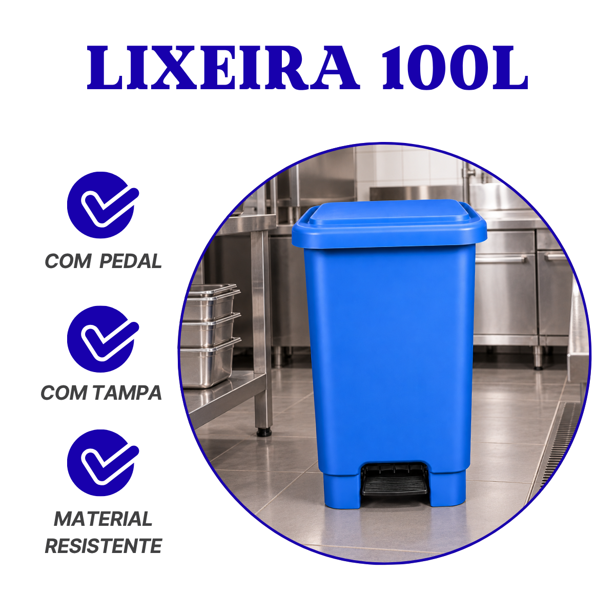 Lixeira com Pedal 100 Litros Azul Lar Plásticos