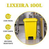 Lixeira com Pedal 100L Amarela em Plástico Profissional