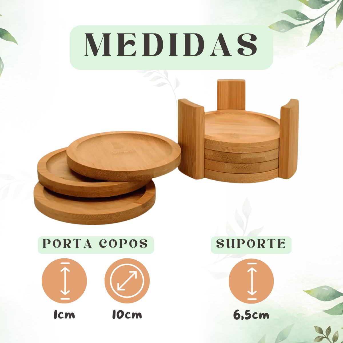 Jogo 6 Porta Copos Redondo Bambu - A Gourmet