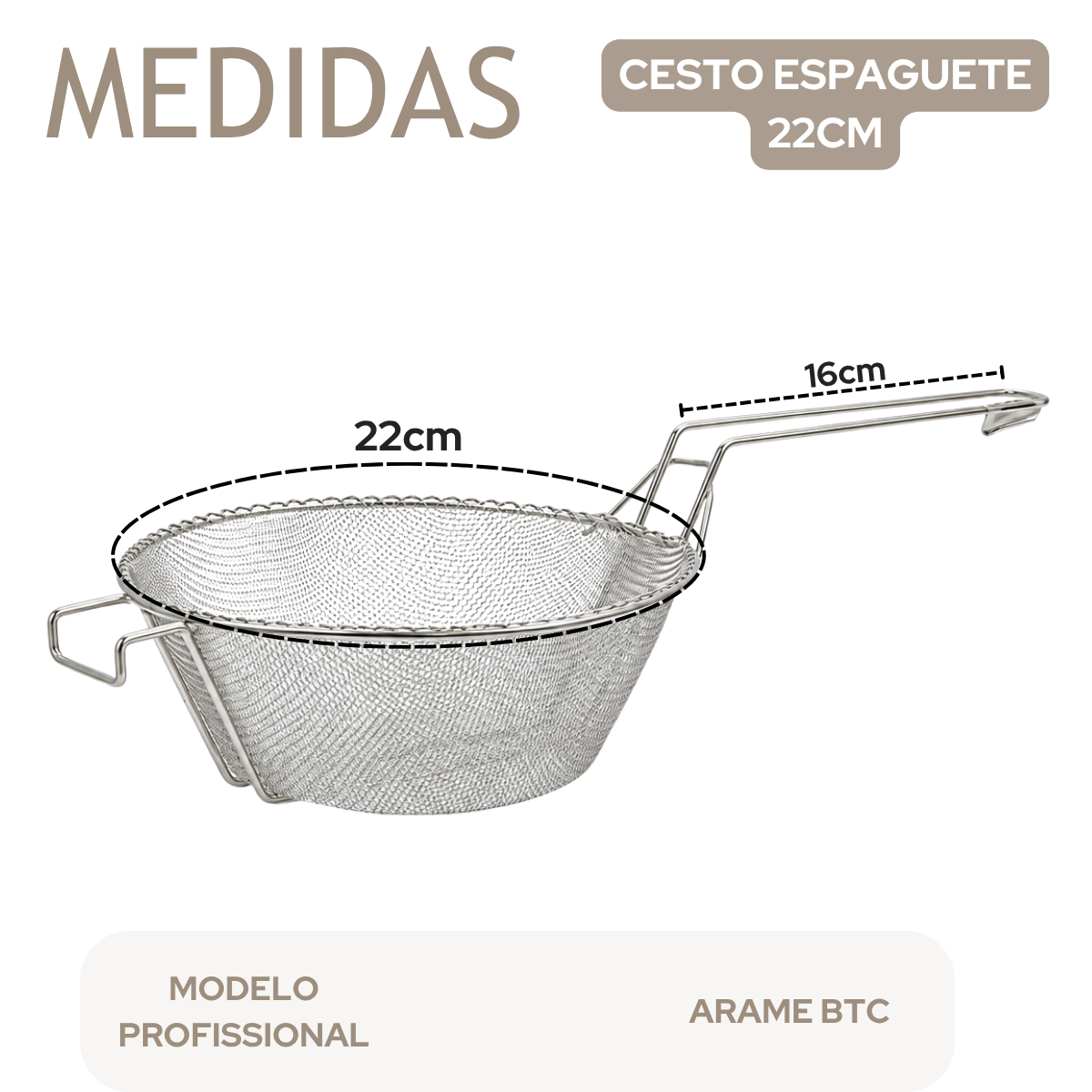 Cesto para Espaguete 22cm em Arame Profissional