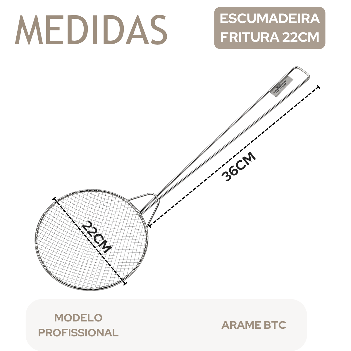 Escumadeira Fritura 22cm Arame
